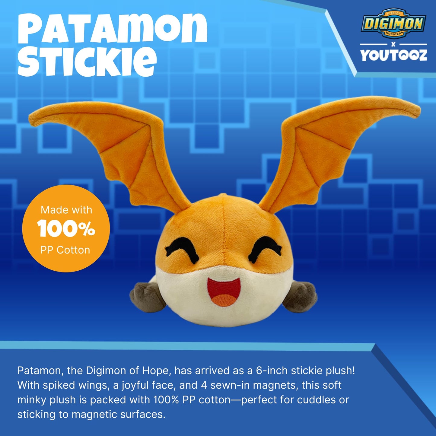 Youtooz Patamon Stickie 6" Plush, Collectible Patamon Plushie from Digimon Digimon Collection