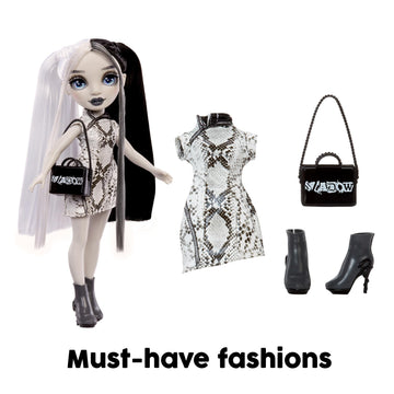 Rainbow High Shadow High Heather - Grayscale 11” Fashion Doll. Black and White Hair & Outfit & Handbag