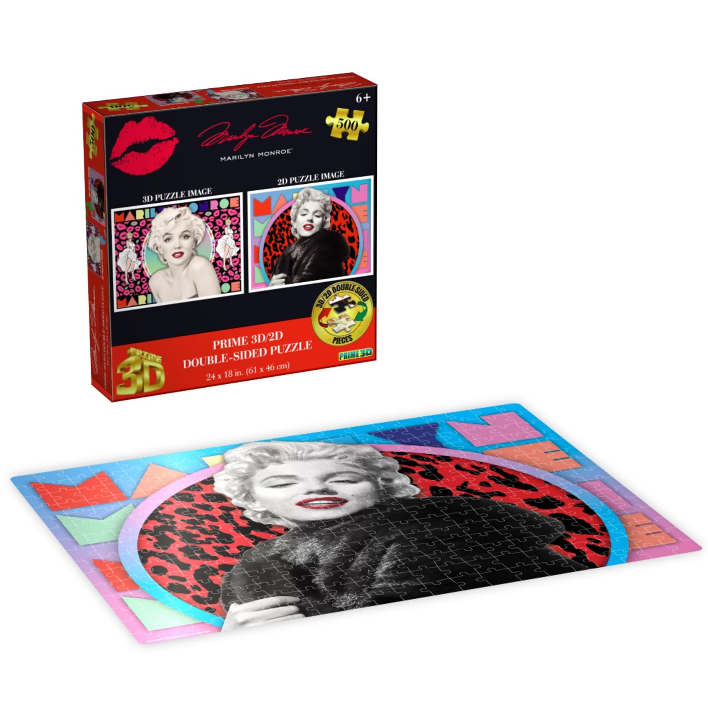 Prime 3D | Marilyn Monroe | 500 Piece 3D/2D Double-Sided Jigsaw Puzzle for Adults & Kids | Finished Size 24" x 18" | Challenging & Fun for Adults