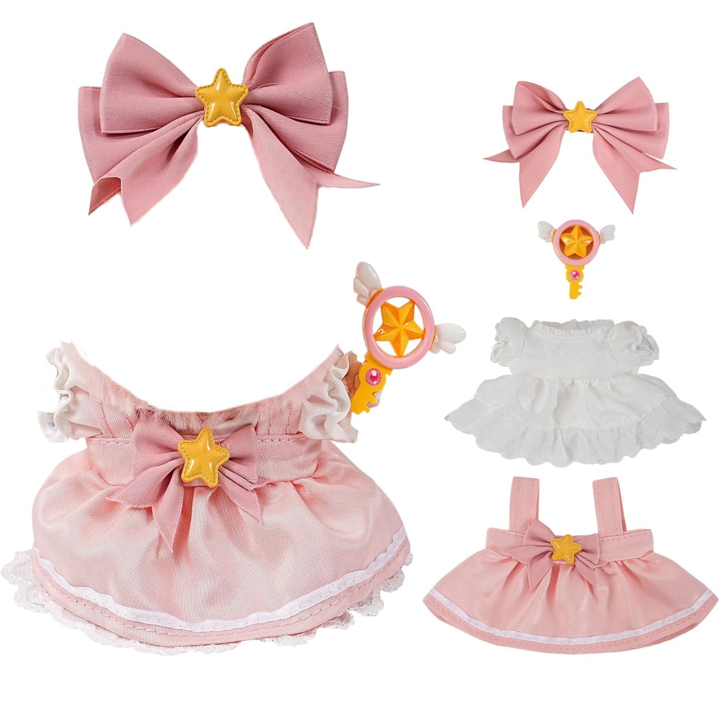 17cm Doll Clothes,6.7 Inches(15-17cm ) Cute Clothes Suitable for Dolls Accessories, 4-Piece Clothes for Dolls Outfit (NO Doll) (Pink Princess)