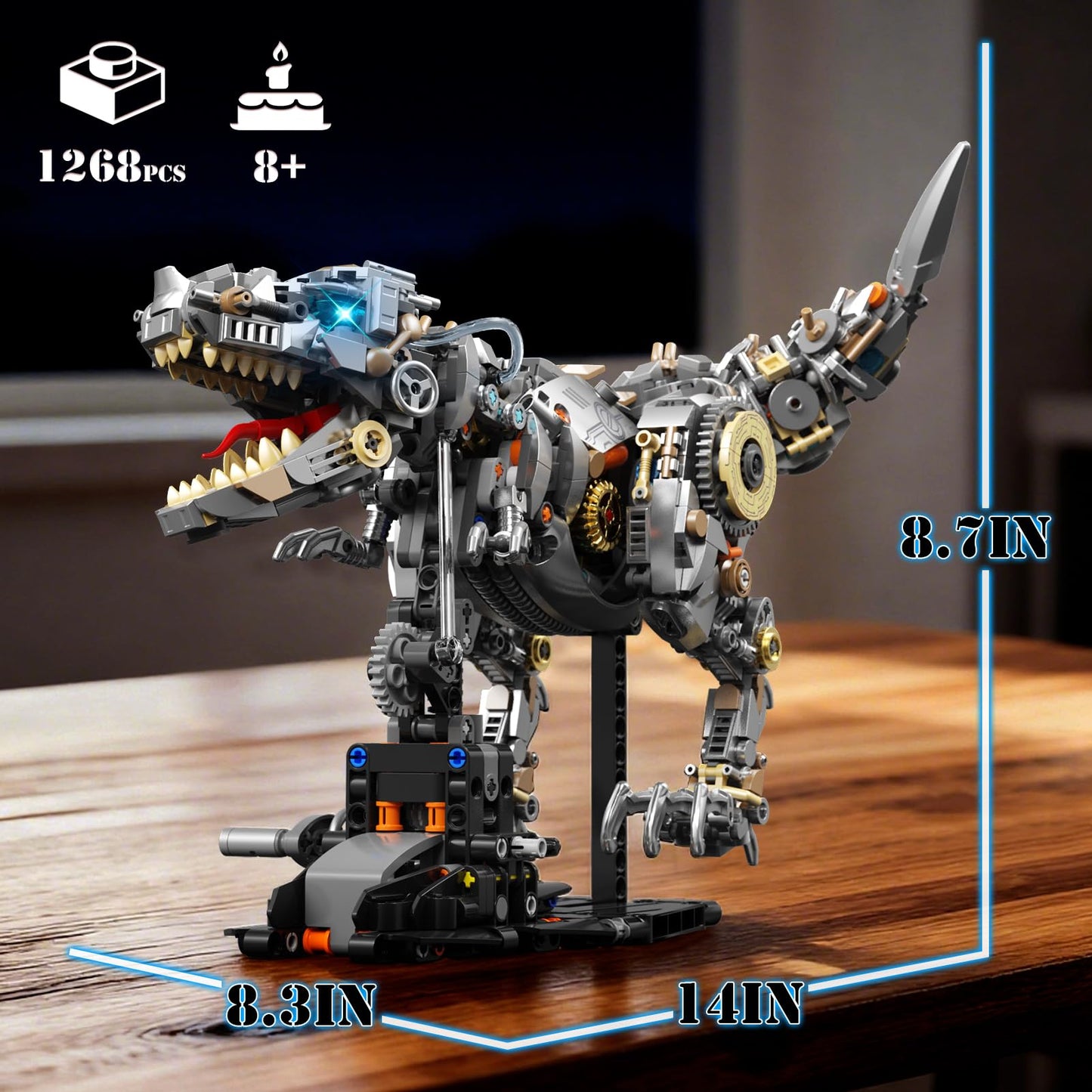 Mechanical Dinosaur Building Block Set with Light, Compatible with Lego Dinosaur, STEM Tyrannosaurus Model Collection Toys for Home Office Decor,