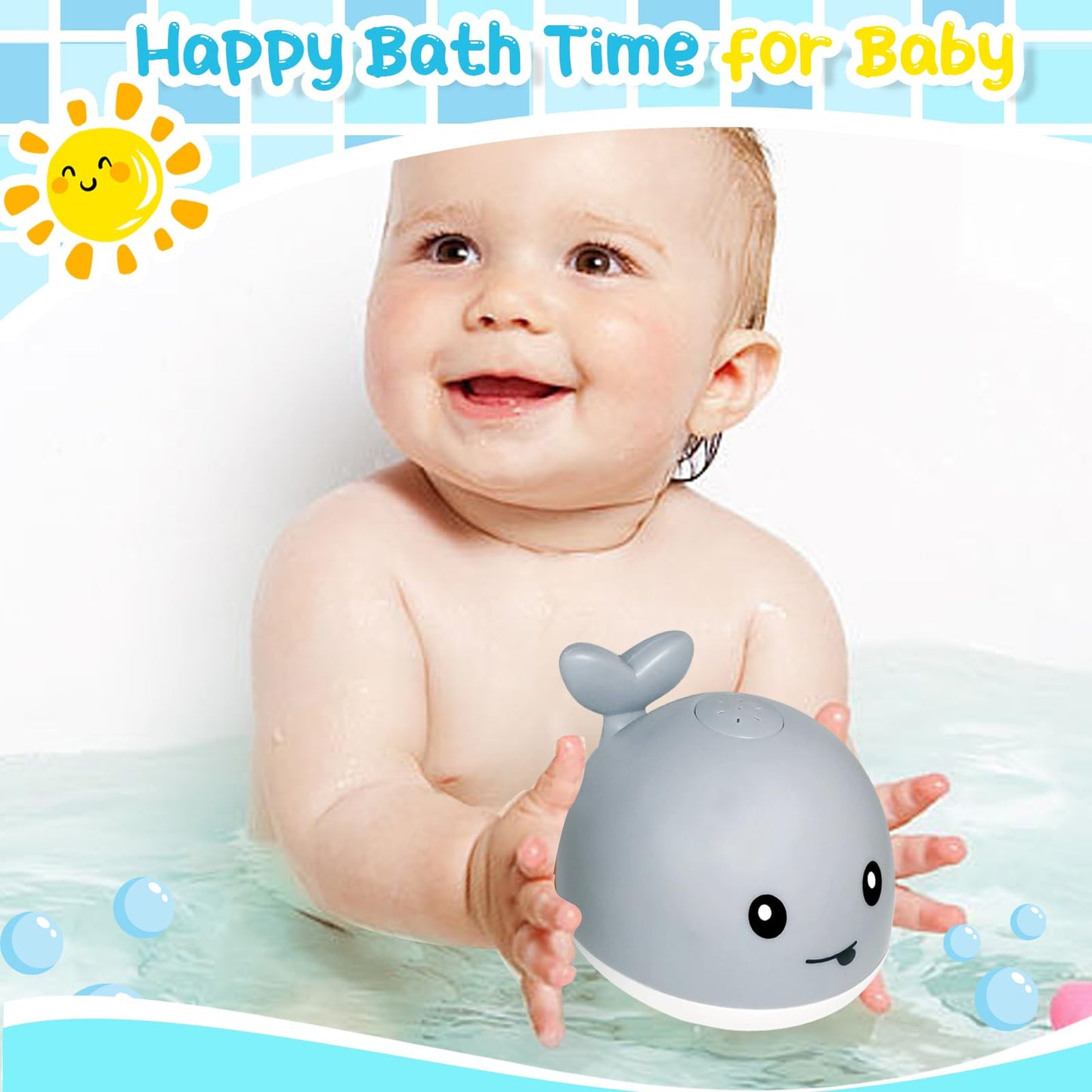 TFS TOP·FANS Baby Whale Bath Toy Infant: Light Up Fountain 6-12 Months Old Bathtub 18-24 Pool 3 4 5 7 8 9 10 15 Sprinkler Tub Water Toys Toddlers 1
