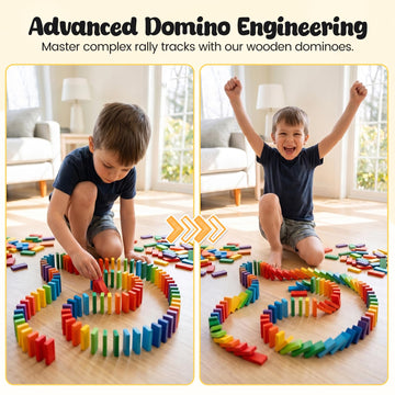 BigOtters Dominos Set for Kids,360 PCS Dominoes Wooden Building Blocks Stacking Educational Racing Toy Games, Party Favor for Boys and Girls, 12