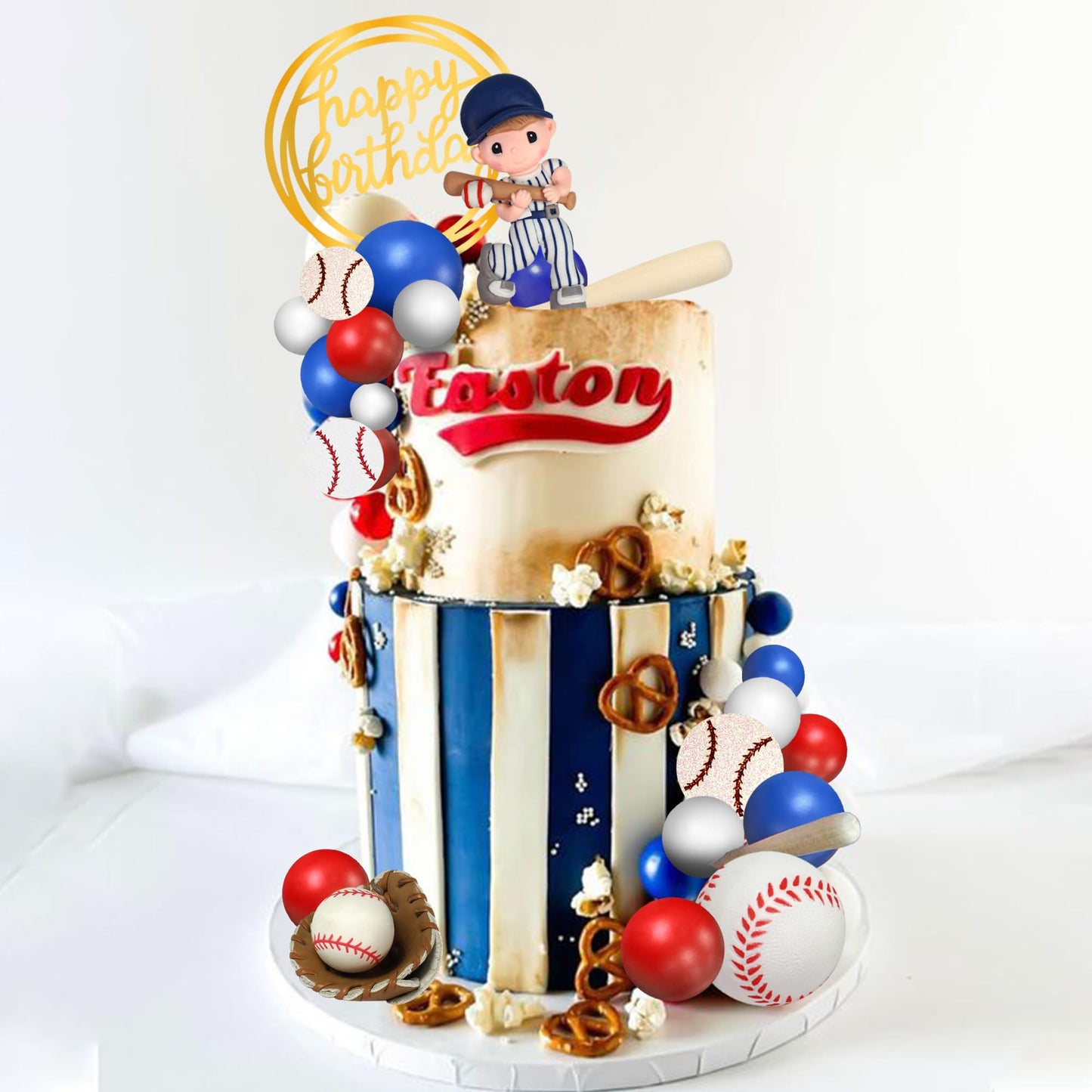 Baseball Cake Toppers Sports Cake Decorations with Red Blue White Ball for Sport Theme Birthday Supplies (Baseball)