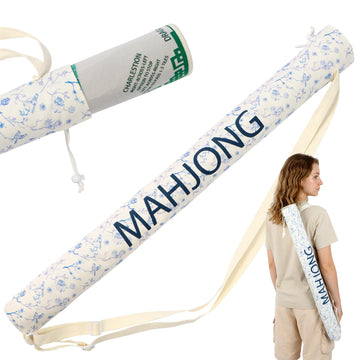 Xelbreelark 35.4 Inch Long Canvas Mahjong Mat Carrying Bag Double Strapped Drawstring Holder Durable Bag Only for Mahjong Lovers, Mat Not Included