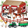 Mini Toy Barn Farm Toys Playset, 66PCS Plastic Farm Animals Figurines and Fence Farm Playset, Farm Figures Farmer Vehicle Toy Truck with Trailer