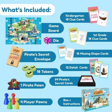 The Fidget Game Pirate Island, Reading Comprehension Game for Kids, Grades K-2, Ages 5-8, Story Elements Board Game, Build Inference, Sequencing