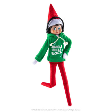 Elf On The Shelf Boy with Jingle Jam Hoodie Set - Blue Eyed Boy Elf Doll with Book and Hoodie with DJ Headphones - Customize Your Elf with Unique DJ