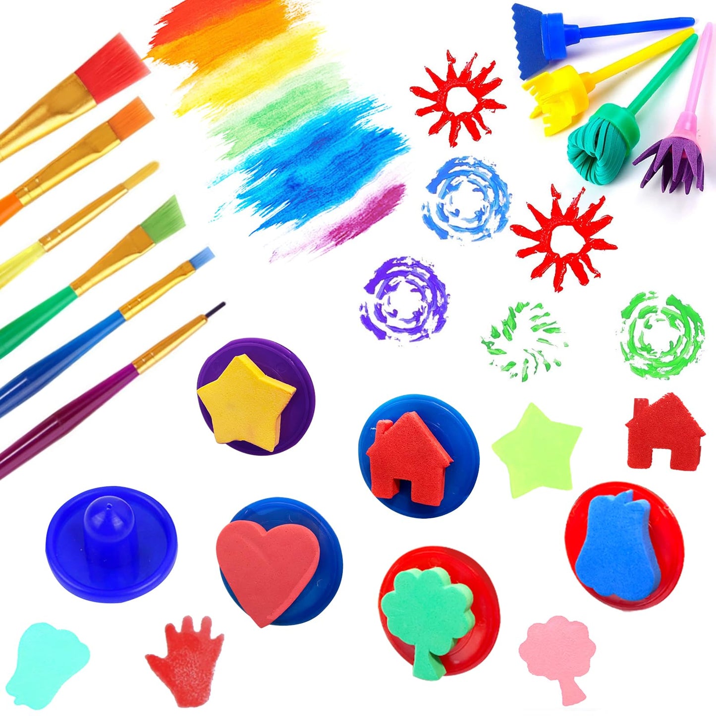 Paint Sponges for Kids,52pcs Early Learning Toddlers Sponge Paint Brushes Stamps Foam Art Craft Drawing Tools for Toddlers