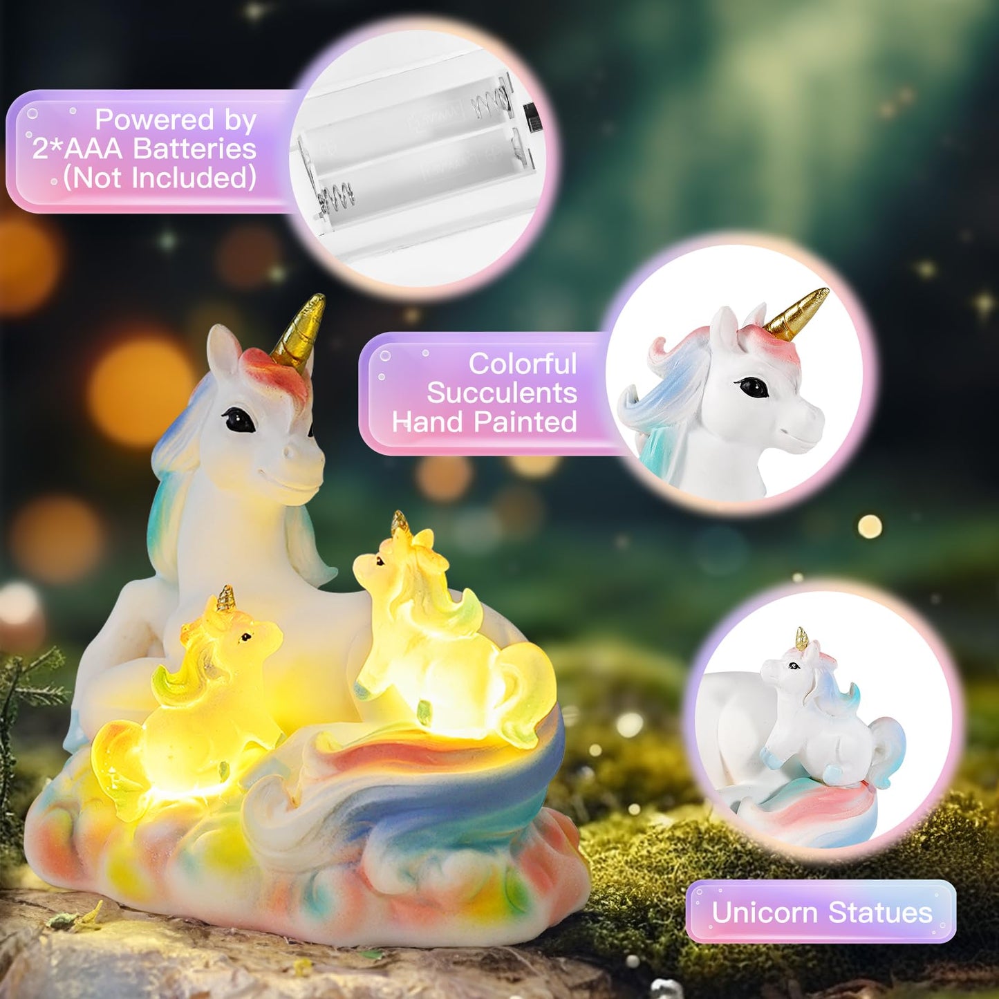 Unicorn Gifts Toys for Girls,Lighted Unicorn Figurine Miniature Resin,Christmas Toys Christmas Stocking Stuffers Kids,Garden Accessories Unicorn Party