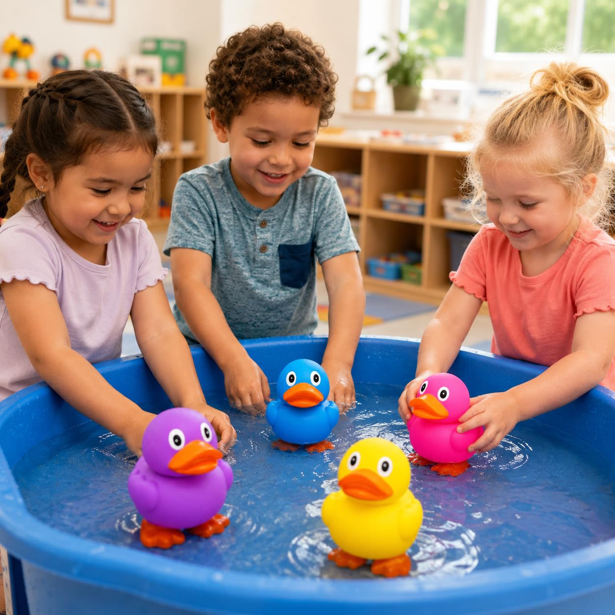 The Dreidel Company 4-Count Jumbo Rubber Duck Toy with Flippers, Giant Rubber Duckies for Kids, Bath, Pool Activity, Party Favors, 6.5" Tall (4