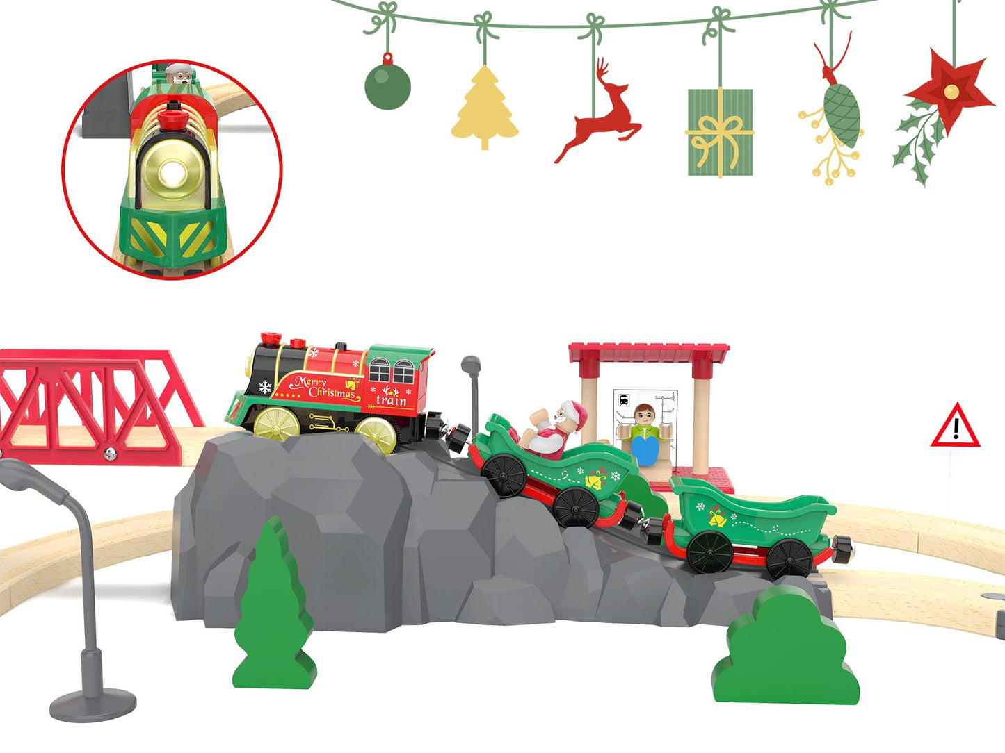 Electric Train Set for Wooden Tracks, Battery Powered Trains Toy with Lights & Sounds for Toddlers, Motorized Train for Kids Compatible with Thomas