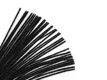 Krafty Kids GC025A 35 Piece Tinsel Chenille Stems Glitter Pipe Cleaners, 6mm by 12", Black
