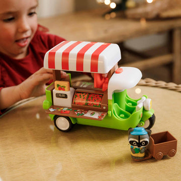 Timber Tots Food Truck - 6pc Mobile Vehicle Shop with Racoon Animal Toy