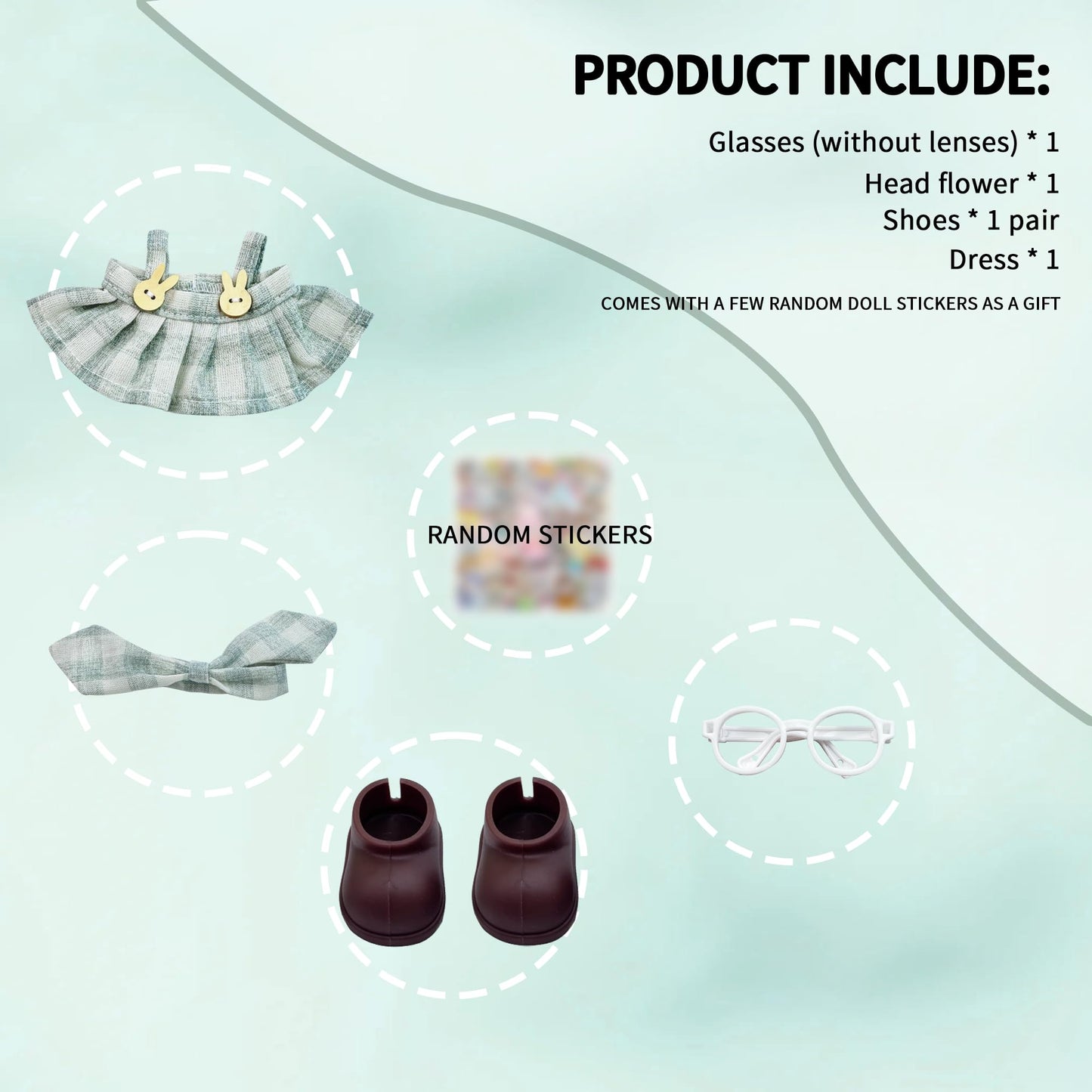 17cm D o l l s Clothes Set, Cute Stylish D o l l Outfit with Exquisite Accessories for D o l l s, Glasses, Shoes, No D o l l s Included (Checkered