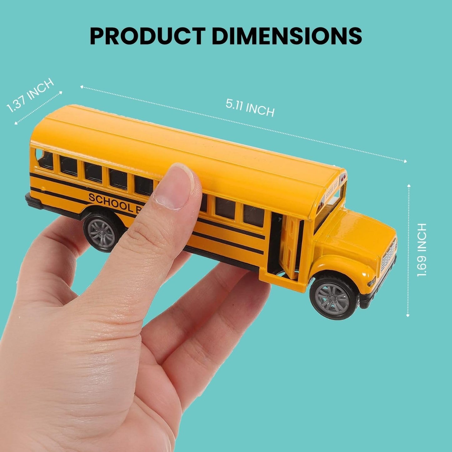12 Pack: Diecast Yellow School Bus Model Toy, 5" Pullback Die Cast Metal Classic Long Nose Vehicles for Kids with Rubber Tires and Opening Doors