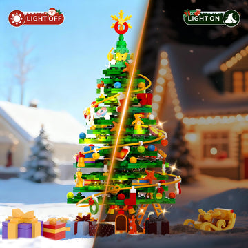 Christmas Tree Building Block Set with Light Kit, Building Toy Compatible with Christmas Sets, Xmas Tree Holiday Decoration for Kids Ages 8-14