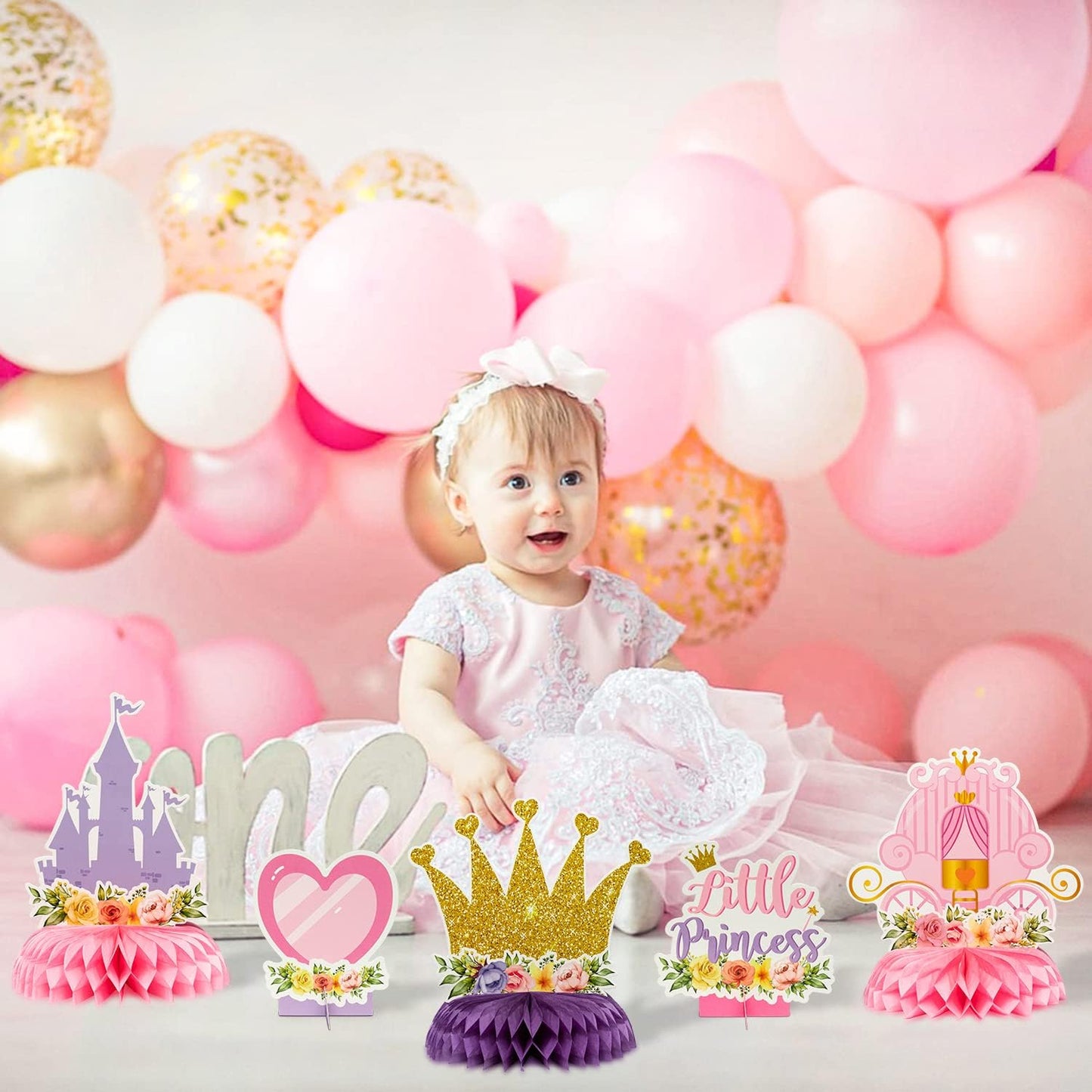 ArowlWesh 12Pcs Floral Princess Party Honeycomb Centerpieces Decorations