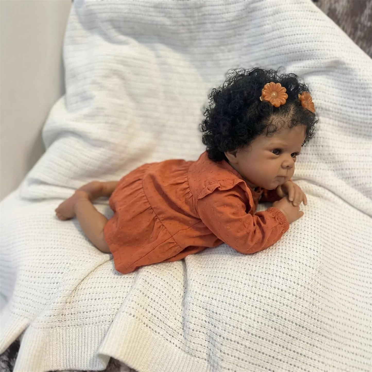TFJS Lifelike Reborn Baby Dolls Black Girl Silicone Full Body 18 Inch Realistic Newborn Girl Brown Skin Weighted Real Life African American Baby Dolls