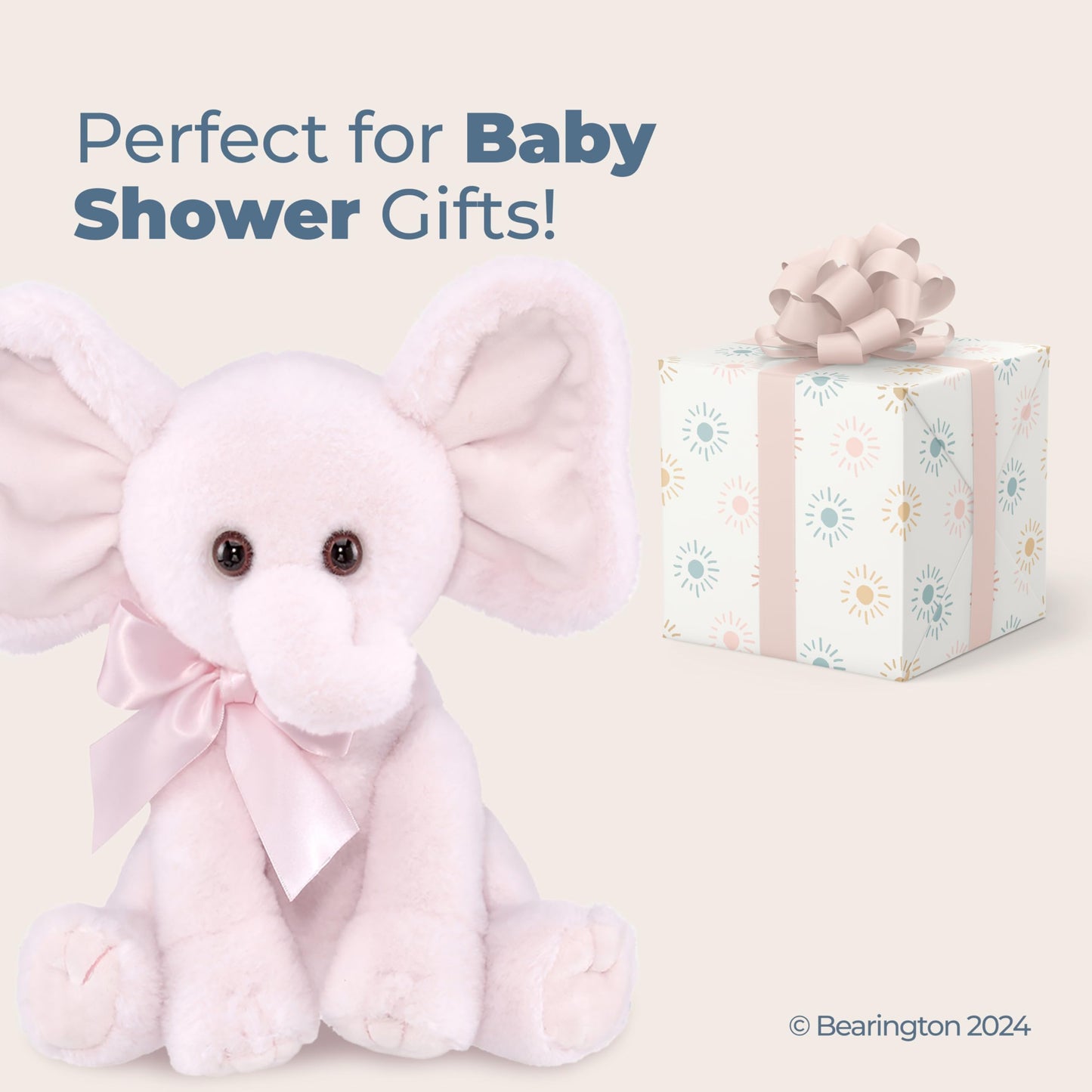 Bearington Baby Pinky The Elephant Plush, 12 Inch Elephant Stuffed Animal