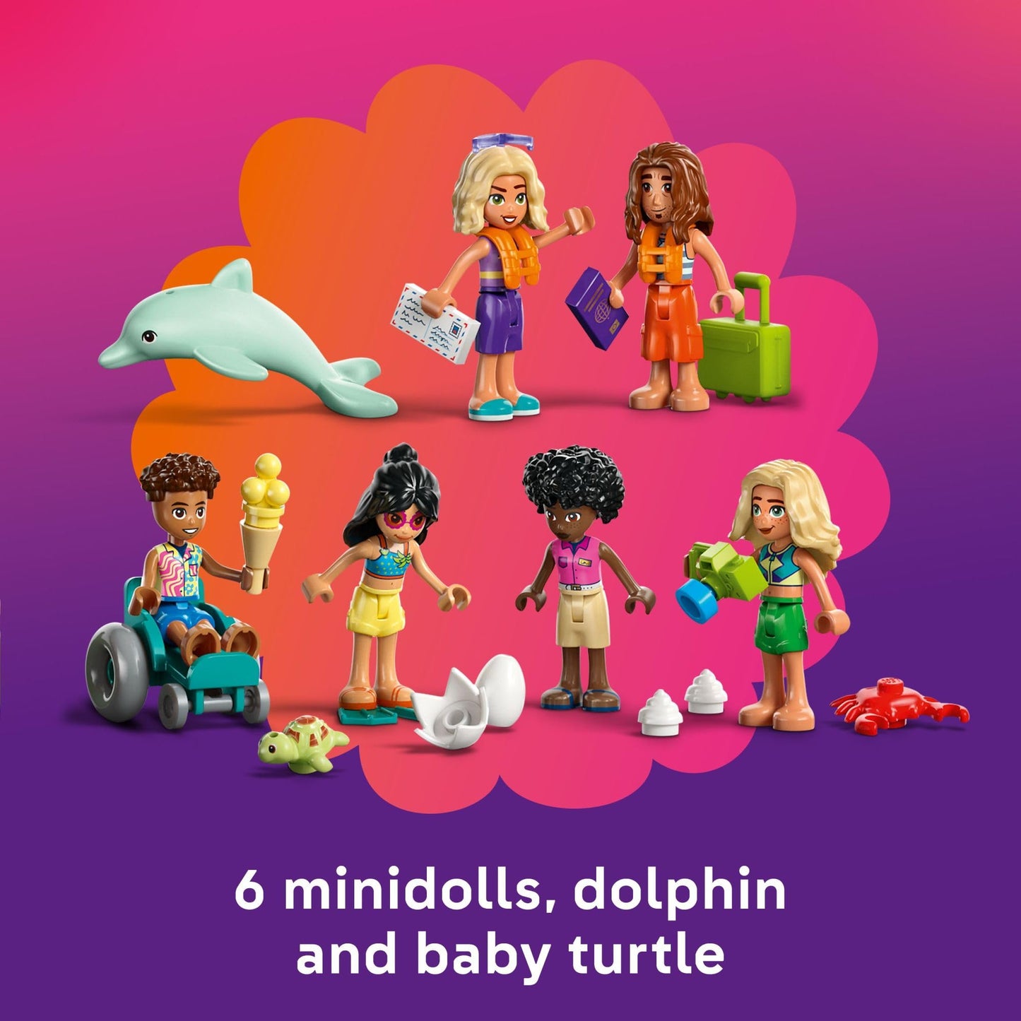LEGO Friends Family Vacation Beach Resort Pretend Play Building Toy - Adventure Storytelling Playset with Dolphin Toys and Sea Turtles - Creative