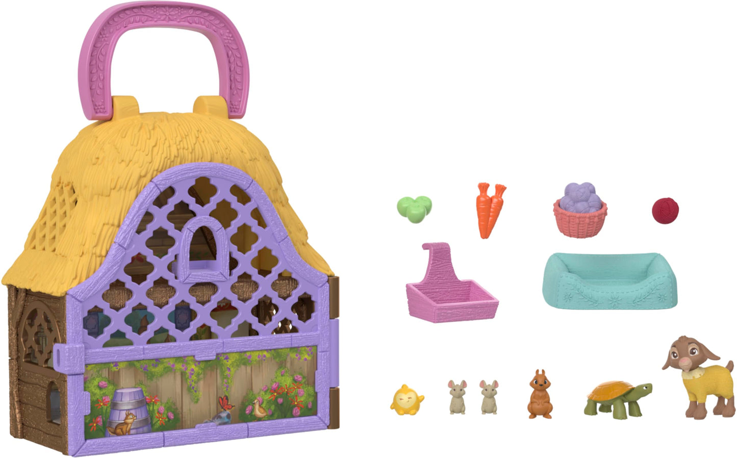 Mattel Disney Wish Micro Figure & Doll House Playset, Star & Valentino of Rosas Portable Set with Valentino the Goat & Star Figures & 10 Accessories,