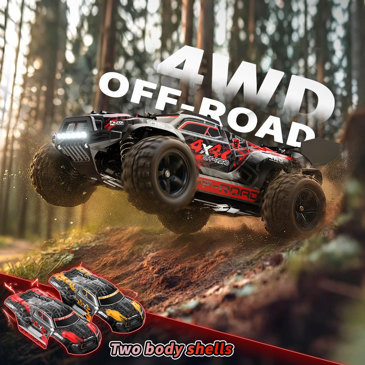 1:18 Scale RC Cars All Terrain Off Road 4WD Remote Control Car 36KM/H High Speed RC Monster Truck, Electric Vehicle with 2.4GHz Racing Car , Two 7.4V