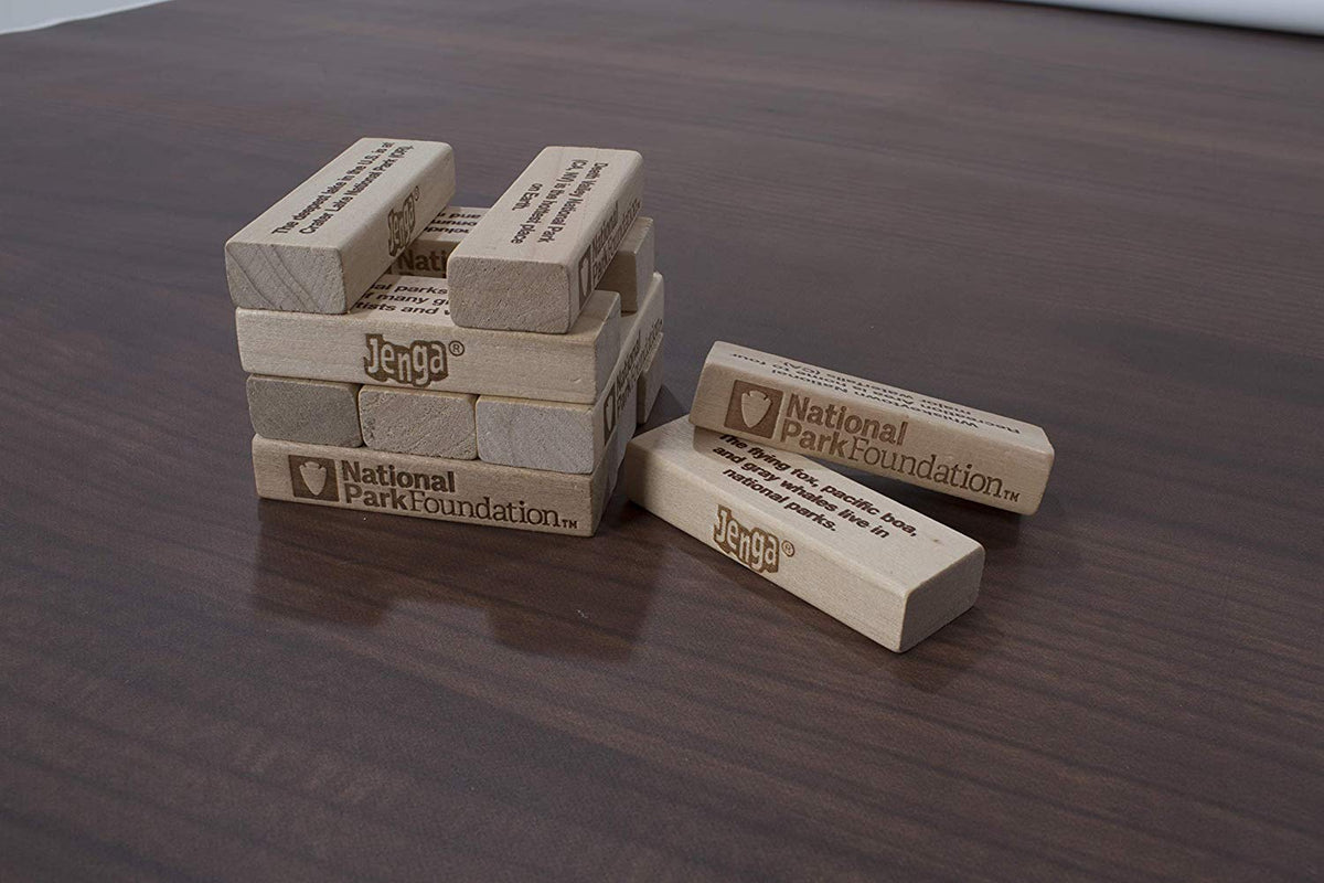 USAOPOLY JENGA National Parks | Classic Jenga Wooden Block Game with a National Parks Theme | Perfect Travel Game for Families | Celebrate US National