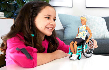 Barbie Ken Fashionistas Doll #167 with Wheelchair & Ramp Wearing Tie-Dye Shirt, Black Shorts, White Sneakers & Sunglasses, Toy for Kids 3 to 8 Years
