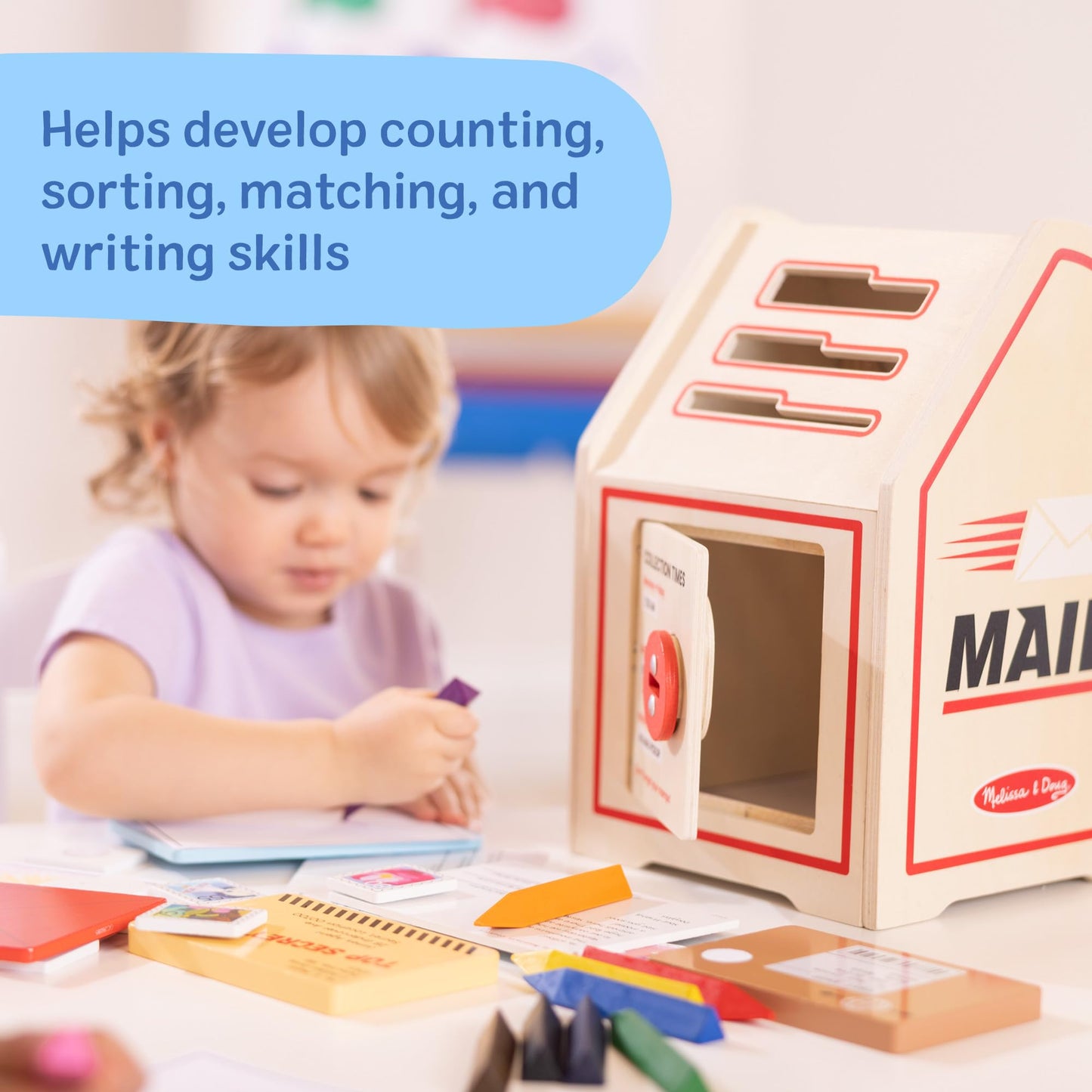Melissa & Doug Stamp & Sort Wooden Mailbox Pretend Play Post Office Toy