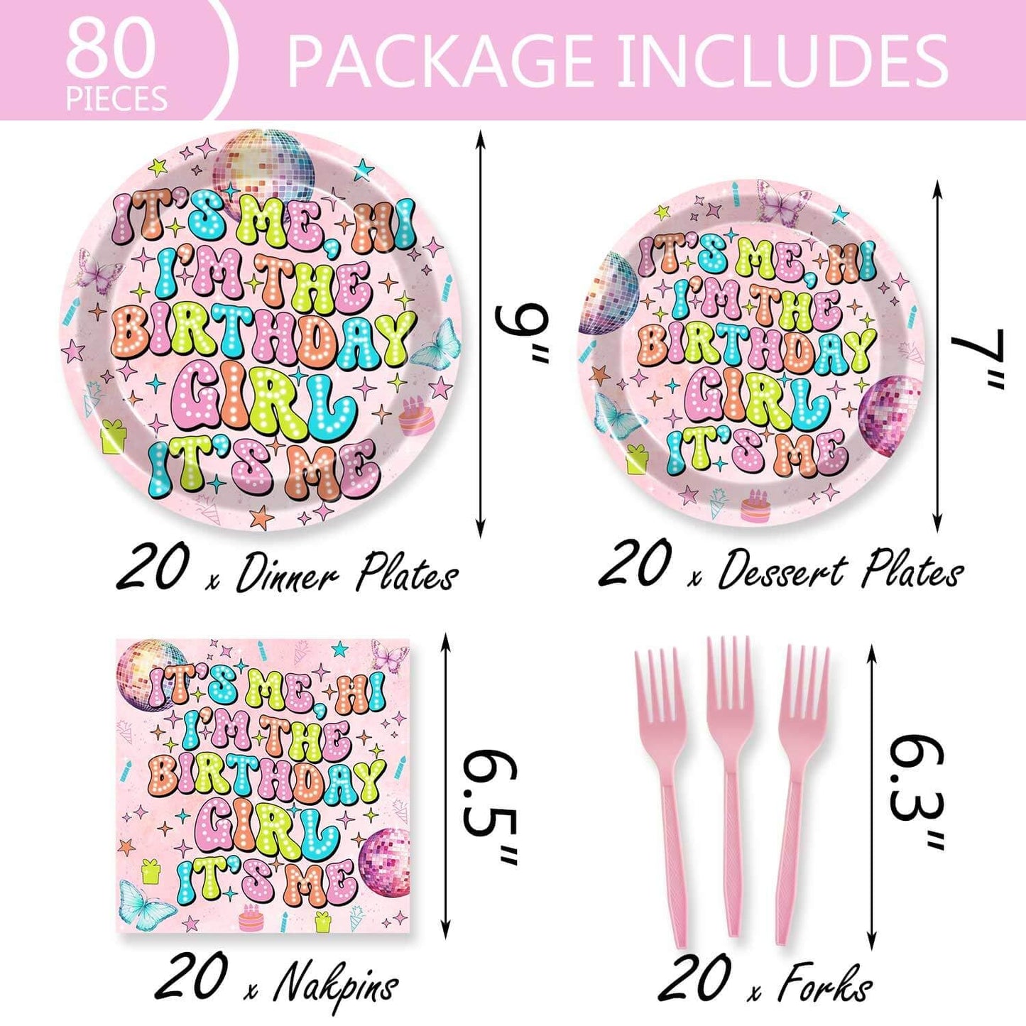 Its Me Hi Im The Birthday Girl Party Supplies - 80 Pcs Tableware Music Decorations Includes Paper Dinner Plates Napkins Forks Dinnerware for In My