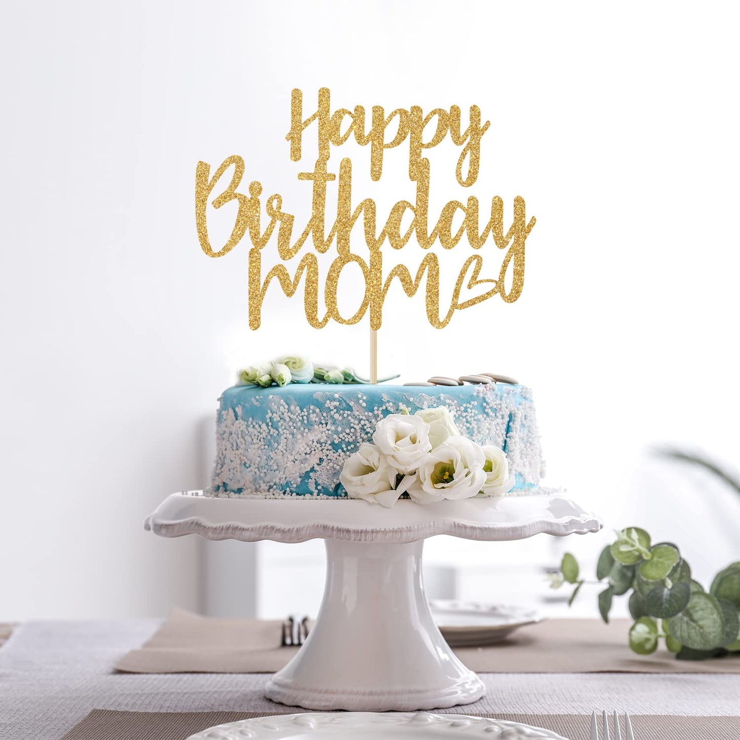 Gold Glitter Happy Birthday Mom Cake Topper - Best Mom Ever, Happy Mothers Day Decorations