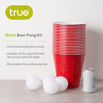True Giant Beer Pong Set Includes 20 Cups (110 oz Each) and 4 Sphere Balls, Indoor & Outdoor Party Essentials, Beach and Yard Games for Adults