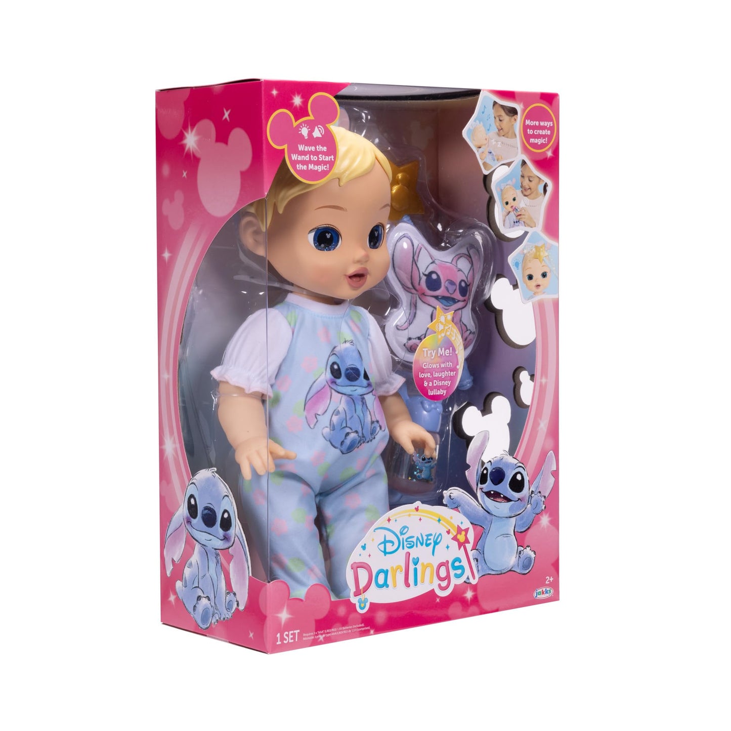 Disney Darlings 13-Inch Interactive Baby Doll - Magical Lights, Sounds, Music & Wand - Stitch -Inspired Nurturing Doll with Accessories - Multiple