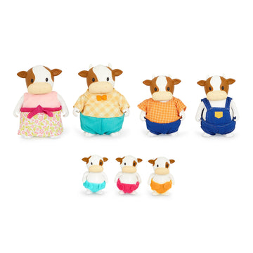 Li'l Woodzeez FitzMoo Cow Family, 7 Posable Figures, Non-Flocked, Playsets
