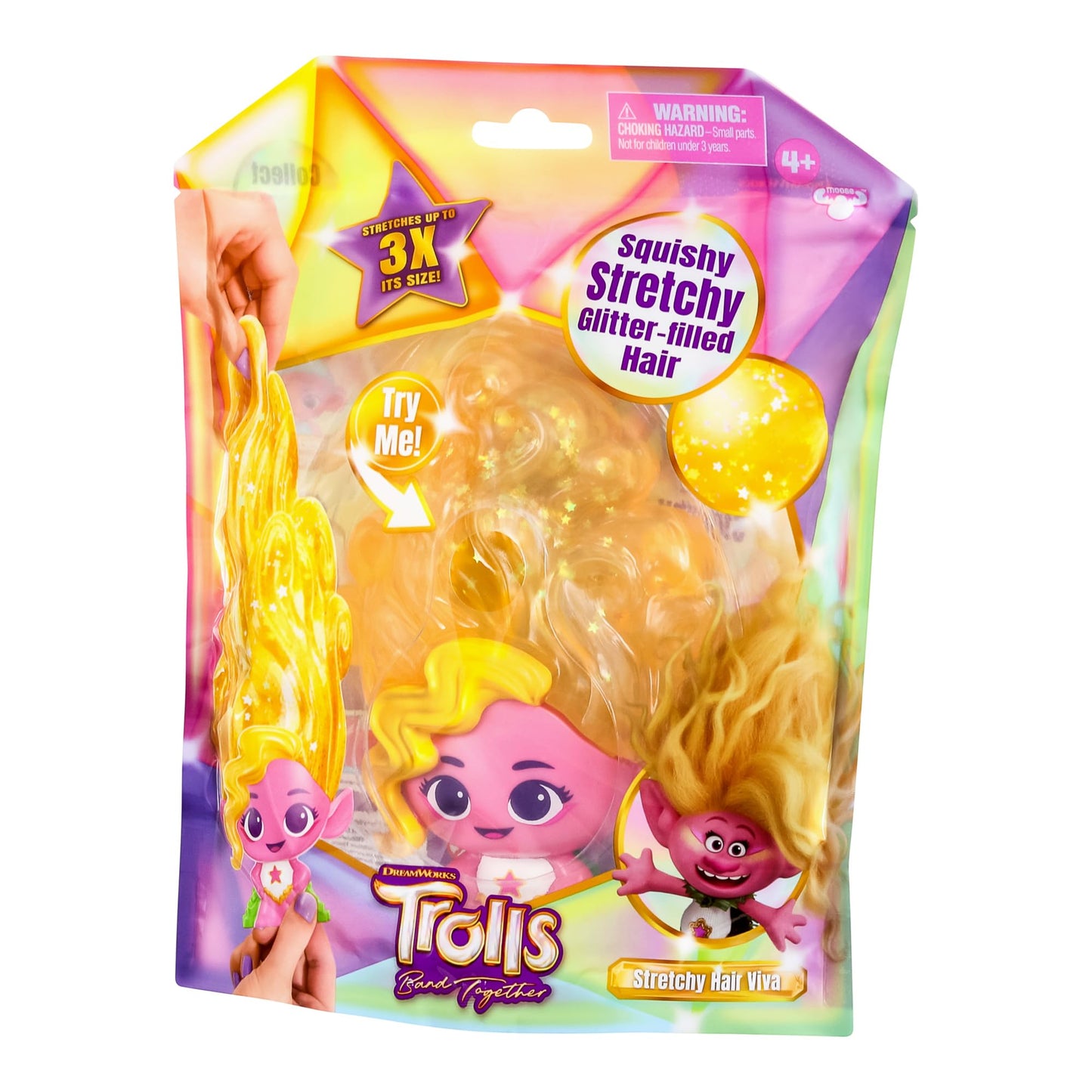 DREAMWORKS TROLLS Band Together Squishy, Stretchy Glitter-Filled Hair Doll - Stretchy Hair Viva