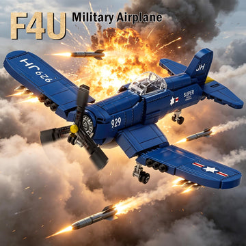 Vziimo WW2 Military Airplane Building Set, F4U Corsair Fighter Jet Models Kit, Aircraft Airplane Building Set for Teens Adults 14+ (562Pcs)