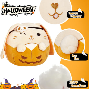 SpecialYou 11.8" Halloween Skull Bunny Plush Pillow, Jack-O-Lantern Lop Eared Bunny Stuffed Animal Plush Toy, Pumpkin Ghost Skull Rabbit Plushie Gift