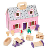 Melissa & Doug Fold & Go Wooden Dollhouse with 2 Dolls and 11 Pieces of Furniture - Portable Mini Doll House with Accessories and Toy Figures, Ages 3+
