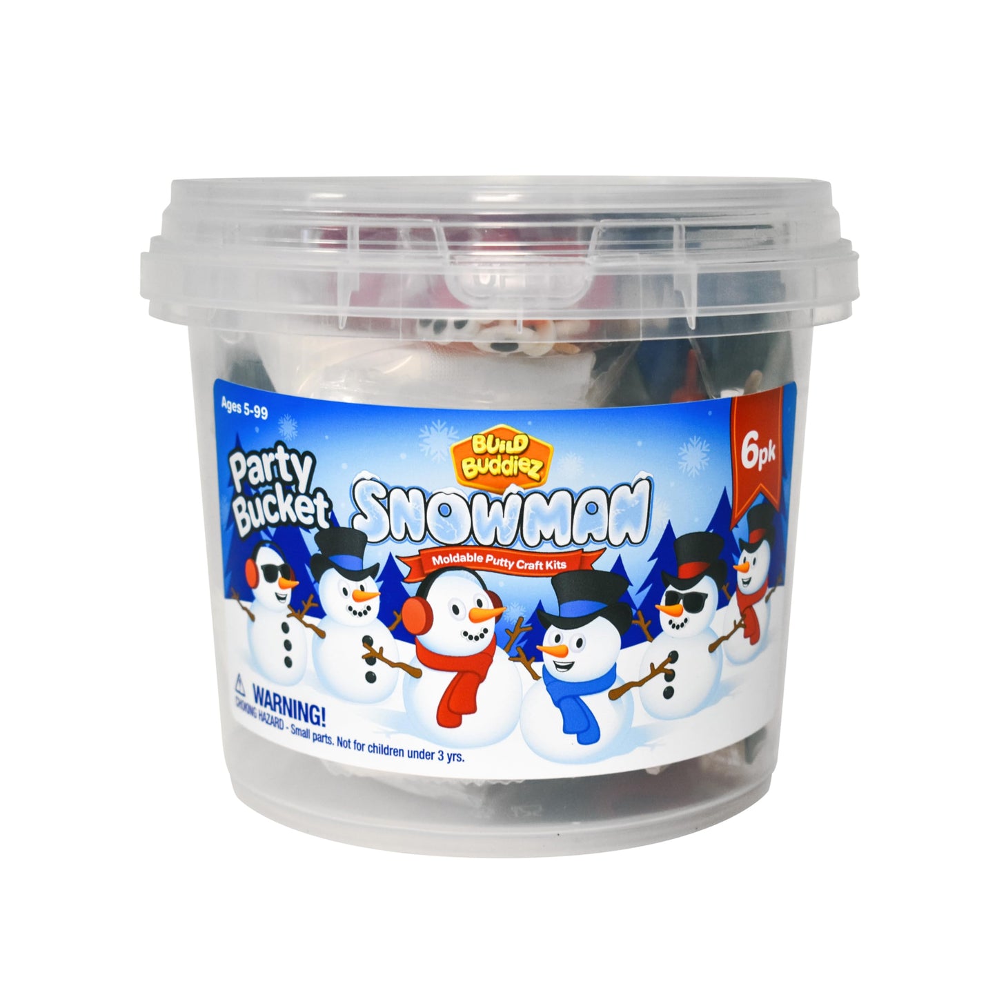 Build Buddiez Snowman - 6 Pack Party Bucket | DIY Craft Set with Putty & Accessories | Build, Decorate & Display Your Own Snowmen | Fun Winter