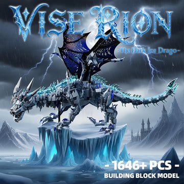 Myth Qholve Mechanical Dark Ice Dragon Building Block Set with Hand Crank Motion Movable Head, Wings & Limbs Fantasy Dragon Model Kit for Teens