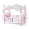 ROBOTIME 18 Inch Doll Bed with Canopy, Wooden Doll Bed with Fabric Storage Drawers, Bedding & Pillow, Pink Doll Furniture for 18 Inch Dolls, Pretend