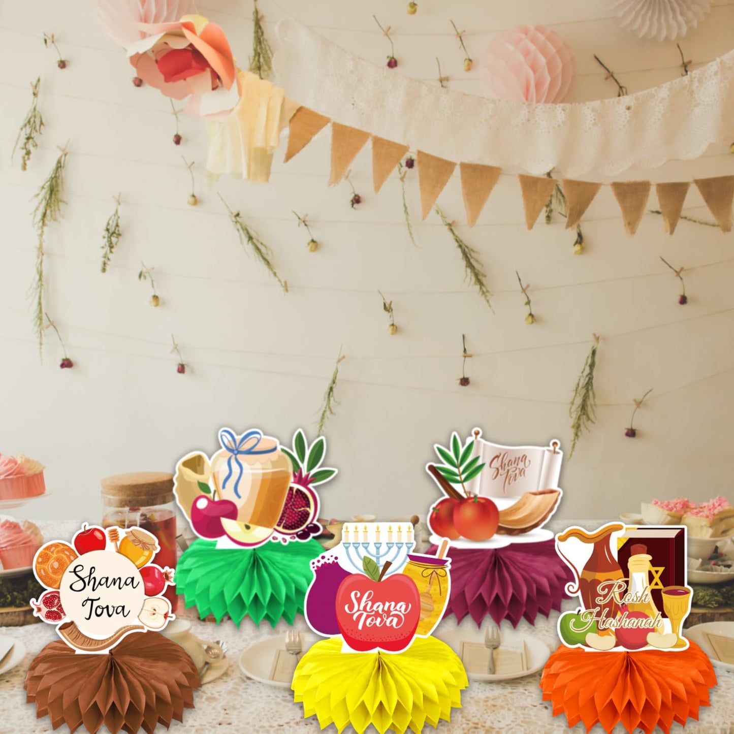 Rosh Hashanah Honeycomb Centerpiece Decoration Table Toppers Jewish New Year Shana Tova Party Supplies Honeycomb Table Centerpieces- 6 Count