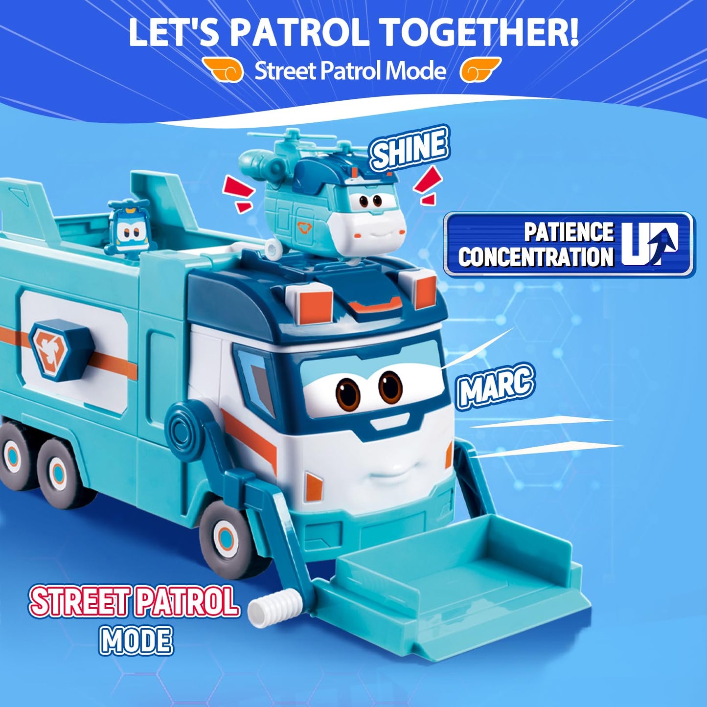 Super Wings Garbage Truck, Large Trash Marc and Cleaning Helicopter Shine Recycling Dump Play Set, Vehicle Learning Toys Set, Street Sweeper Cars Toys