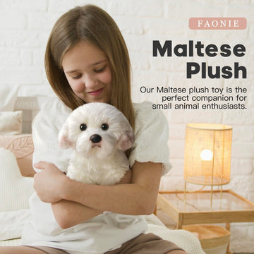FAONIE Realistic Plush Maltese Dog, Stuffed Animal Puppy Dog Toys, For Kids Adult Birthday, White, 14inch