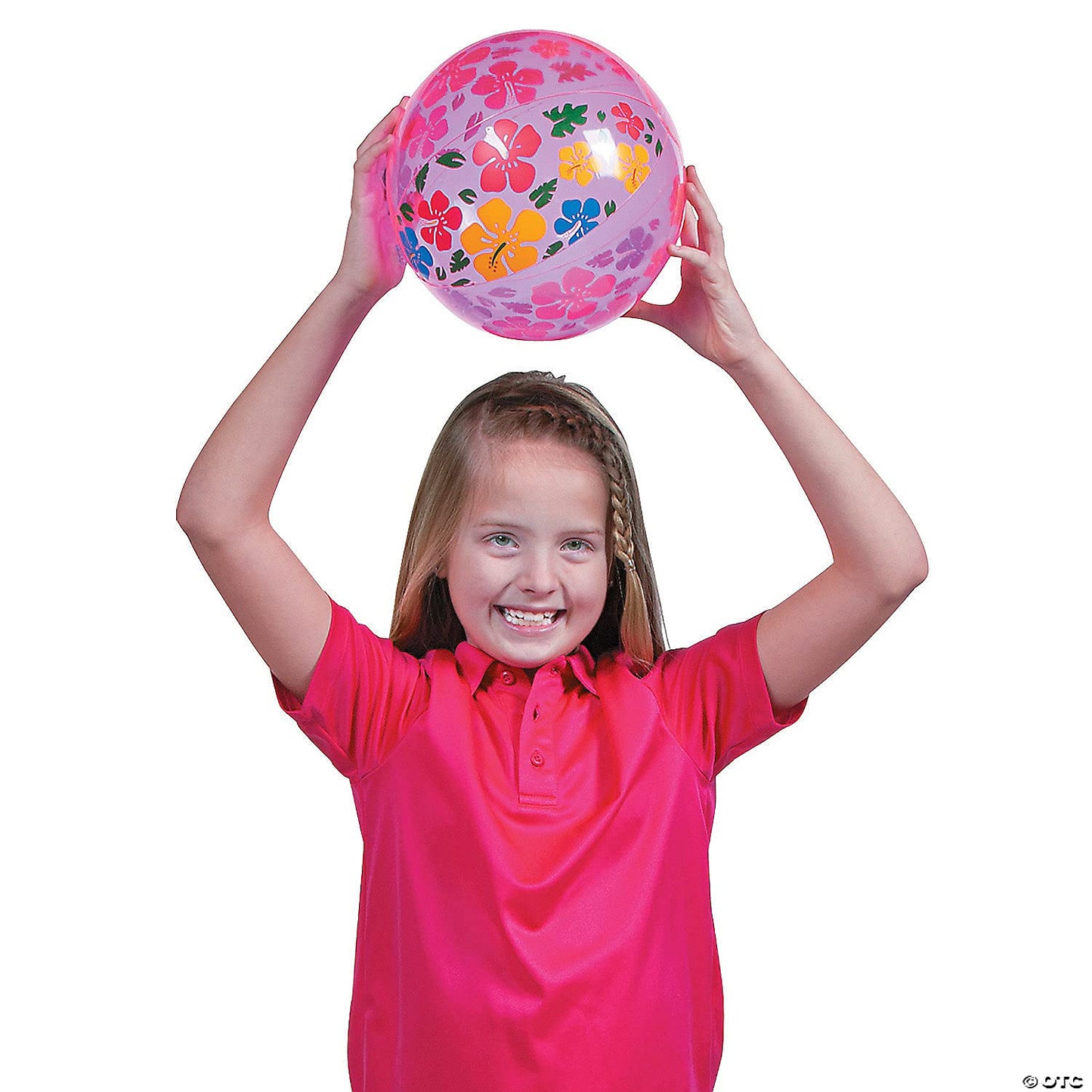 Fun Express Beach Ball 12 Pack - Mini Beach Ball Set for Pool Party & Hawaiian Party - Hibiscus Print Inflatable Beach Balls for Luau Tropical Tiki