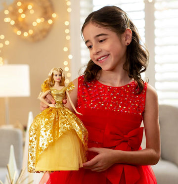 Barbie Signature 2020 Holiday Barbie Doll (12-inch Blonde Long Hair) in Golden Gown, with Doll Stand and Certificate of Authenticity, Gift for 6 Year