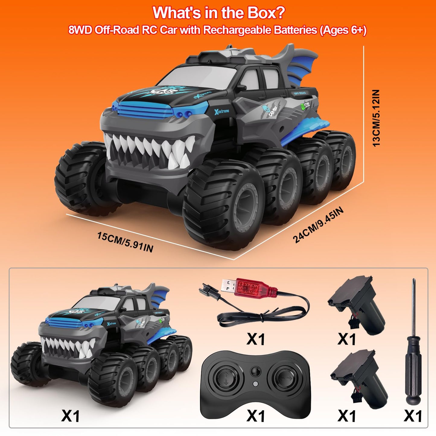 UFULMN Amphibious Remote Control Car 8WD RC Monster Truck for Boys Age 8-12 Offroad Waterproof RC Pickup All Terrain RC Drift Cars Beach Pool Toys