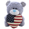 Plushland American Pillow Qbeba Bear, Plush Stuffed Animal Toy Holding a Heart Printed American National Flag, Celebrate Independence Day 4th July