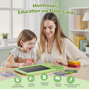 ZONSTVYS Talking Flash Cards for Toddlers: 2-in-1 LCD Writing Tablet, Green